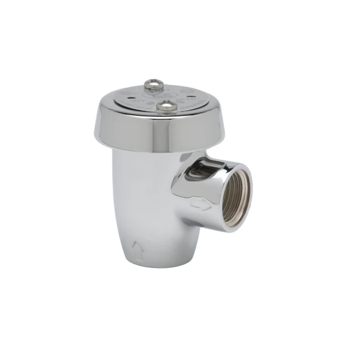 T&S Brass B-0969 atmospheric vacuum breaker with polished chrome finish and 1/2 inch NPT female inlet and outlet