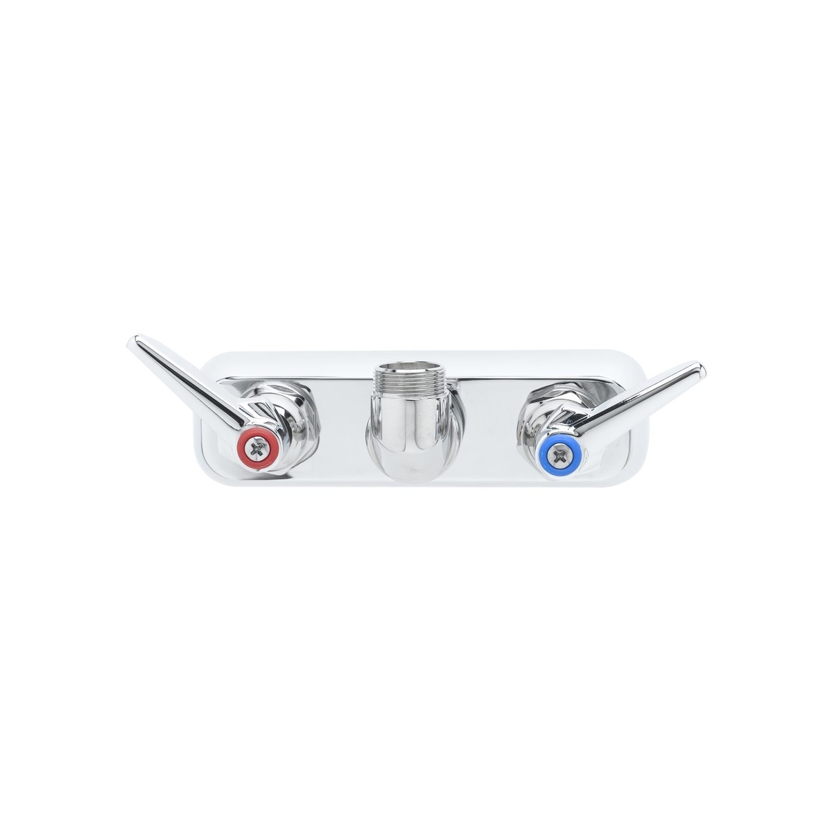 T&S B-1105-LN chrome workboard faucet base with two lever handles and center outlet on escutcheon