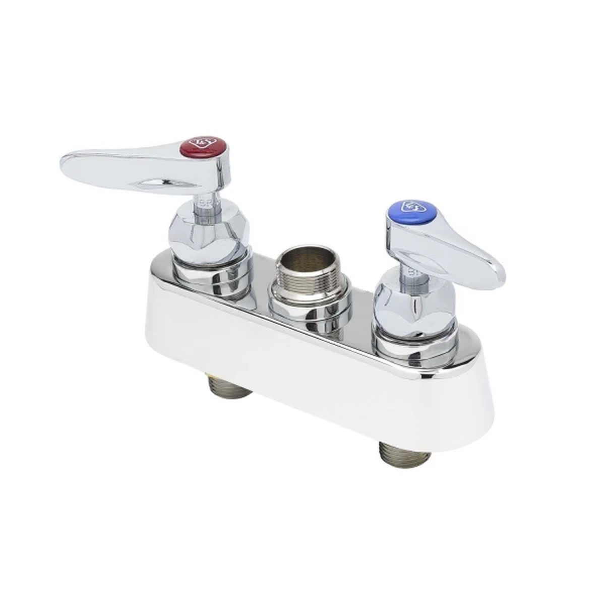 T&S Brass B-1110-CR-LN 4-inch deck mount mixing faucet with chrome lever handles and swivel outlet, no nozzle attached