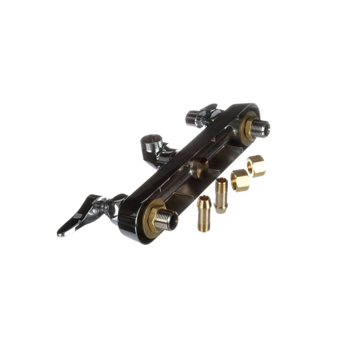 T&S Brass B-1125-LN faucet rear view showing brass inlet fittings and included hardware components