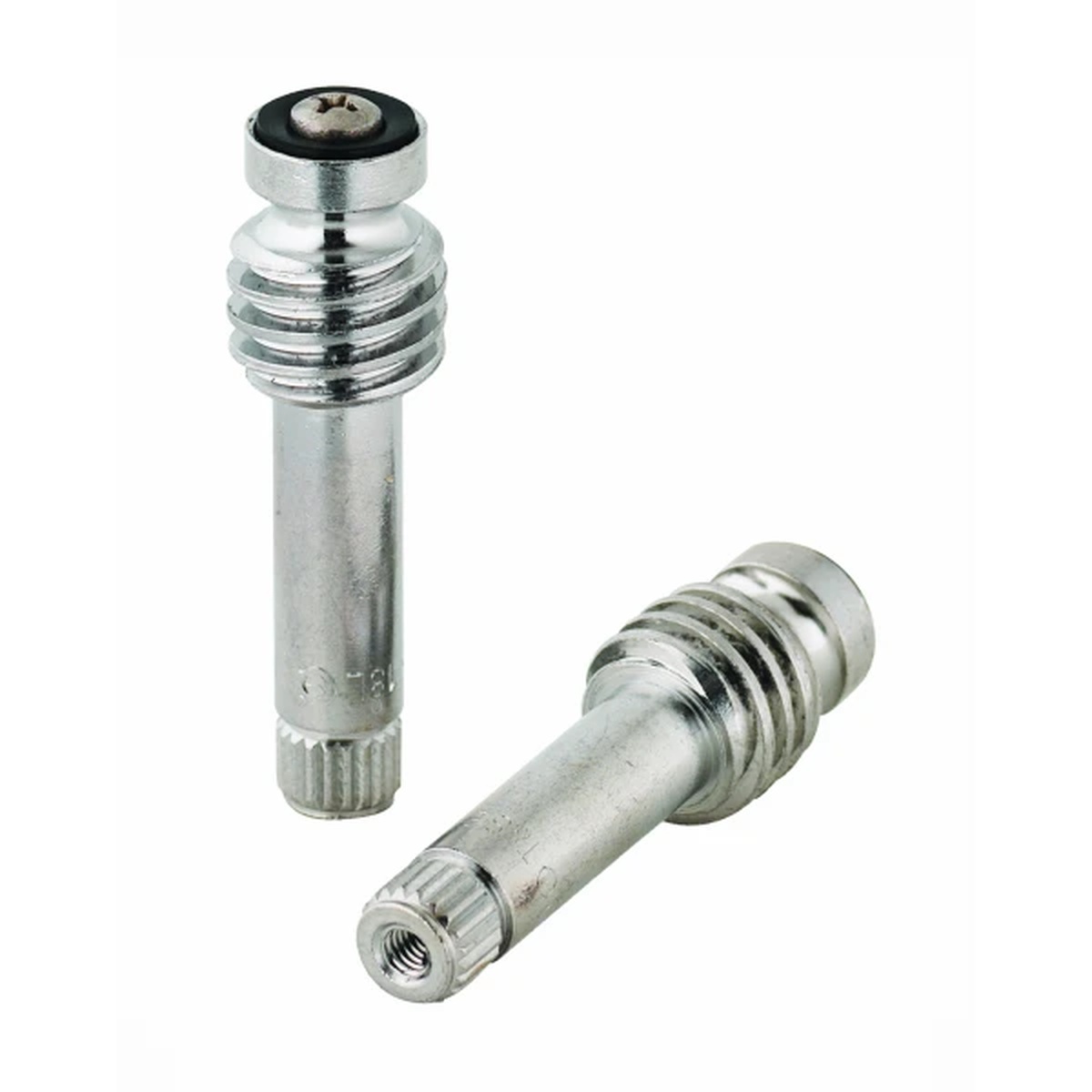 T&S Brass B-11K compression cartridge spindle inserts showing right and left metal spindles with threaded ends and seat washer