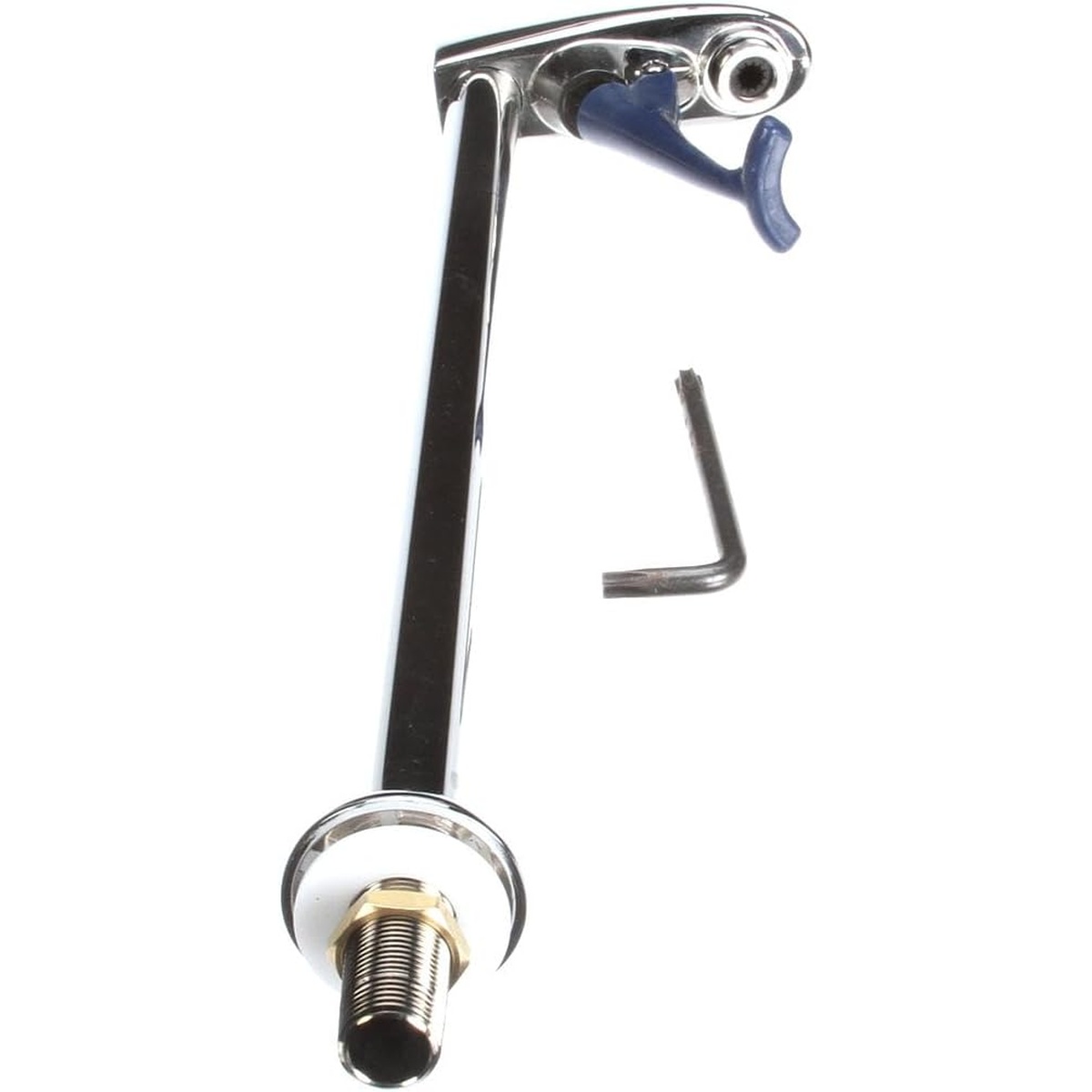 T&S Brass B-1210-16 glass filler close-up showing 1/2-inch NPT male shank mounting hardware and chrome finish