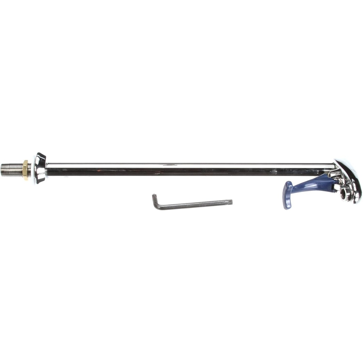 T&S Brass B-1210-16 glass filler shown horizontally with blue push-back arm and included Torx wrench