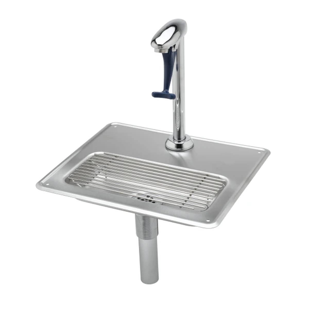 T&S Brass B-1230 pedestal glass filler water station with stainless steel drip pan and grid strainer drain