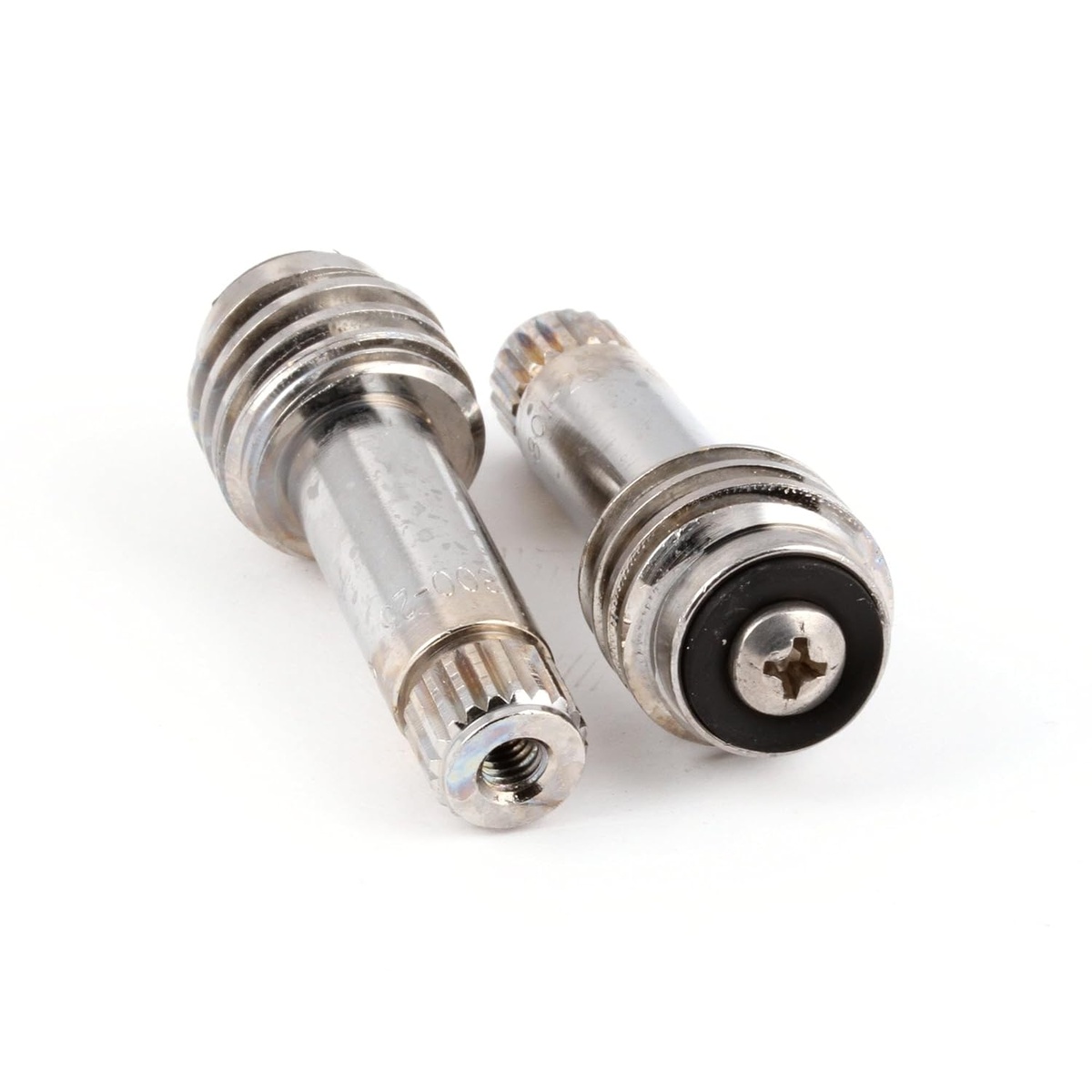 T&S Brass B-12K spindles showing threaded handle end and seat washer with screw detail