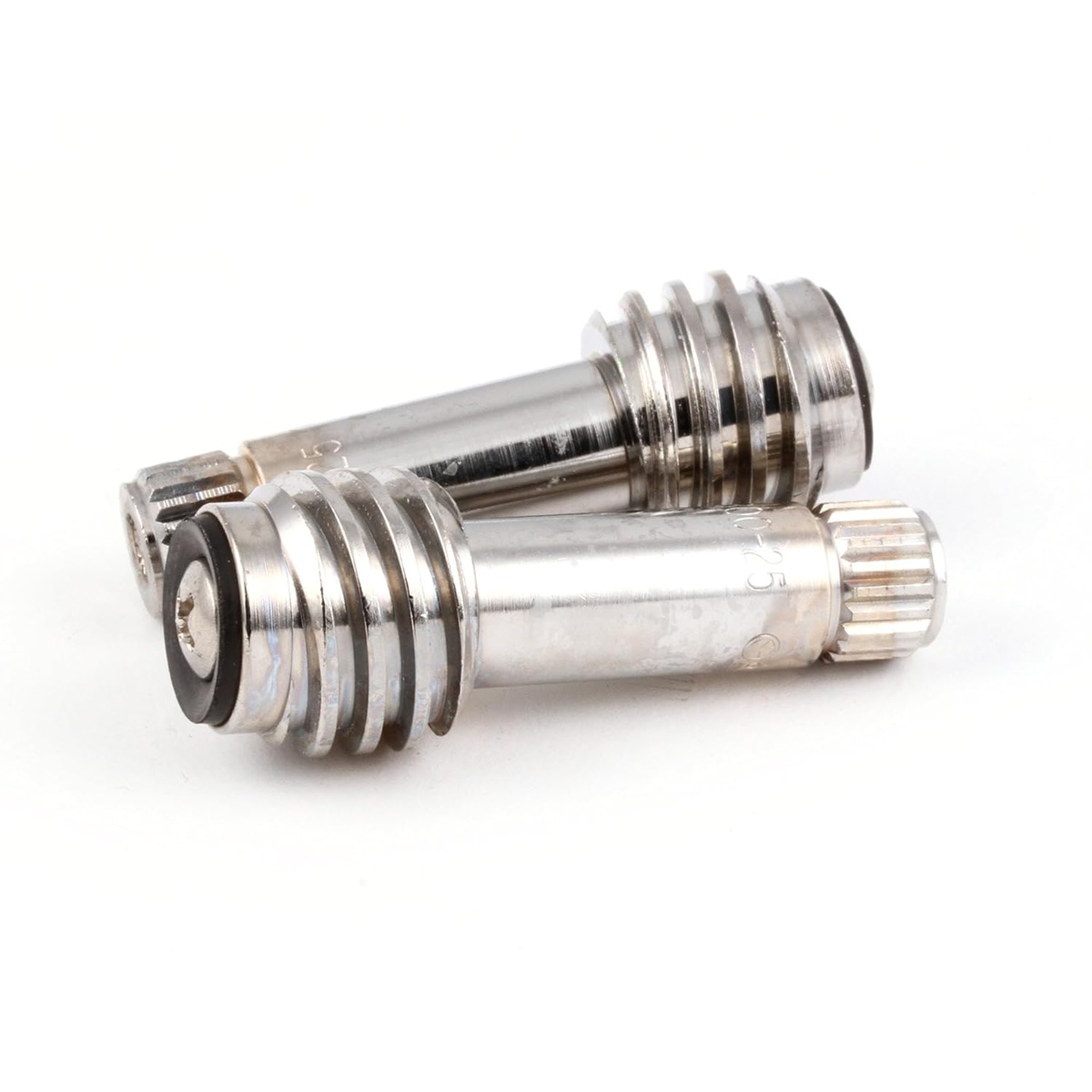 T&S Brass B-12K spindle pair showing threaded body and seat washer end