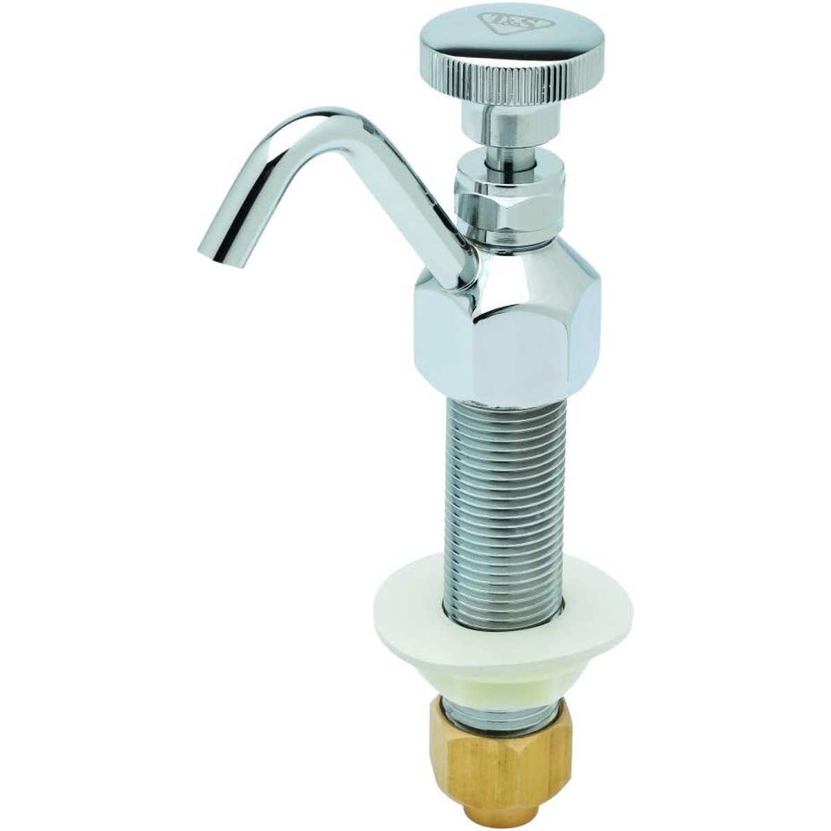 T&S Brass B-2282 chrome dipperwell faucet with threaded shank, brass sweat fitting coupling, and curved spout