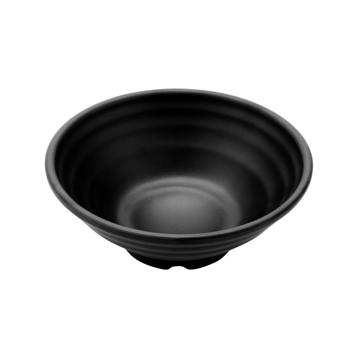 GET Enterprises B-247-BK Nara 22 oz. black matte melamine bowl, angled three-quarter view showing concentric circle texture