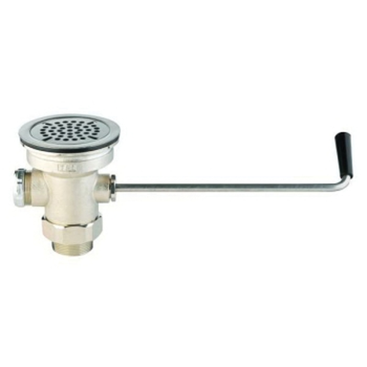 T&S Brass B-3950 chrome-plated rotary waste drain valve with lever handle and flat strainer