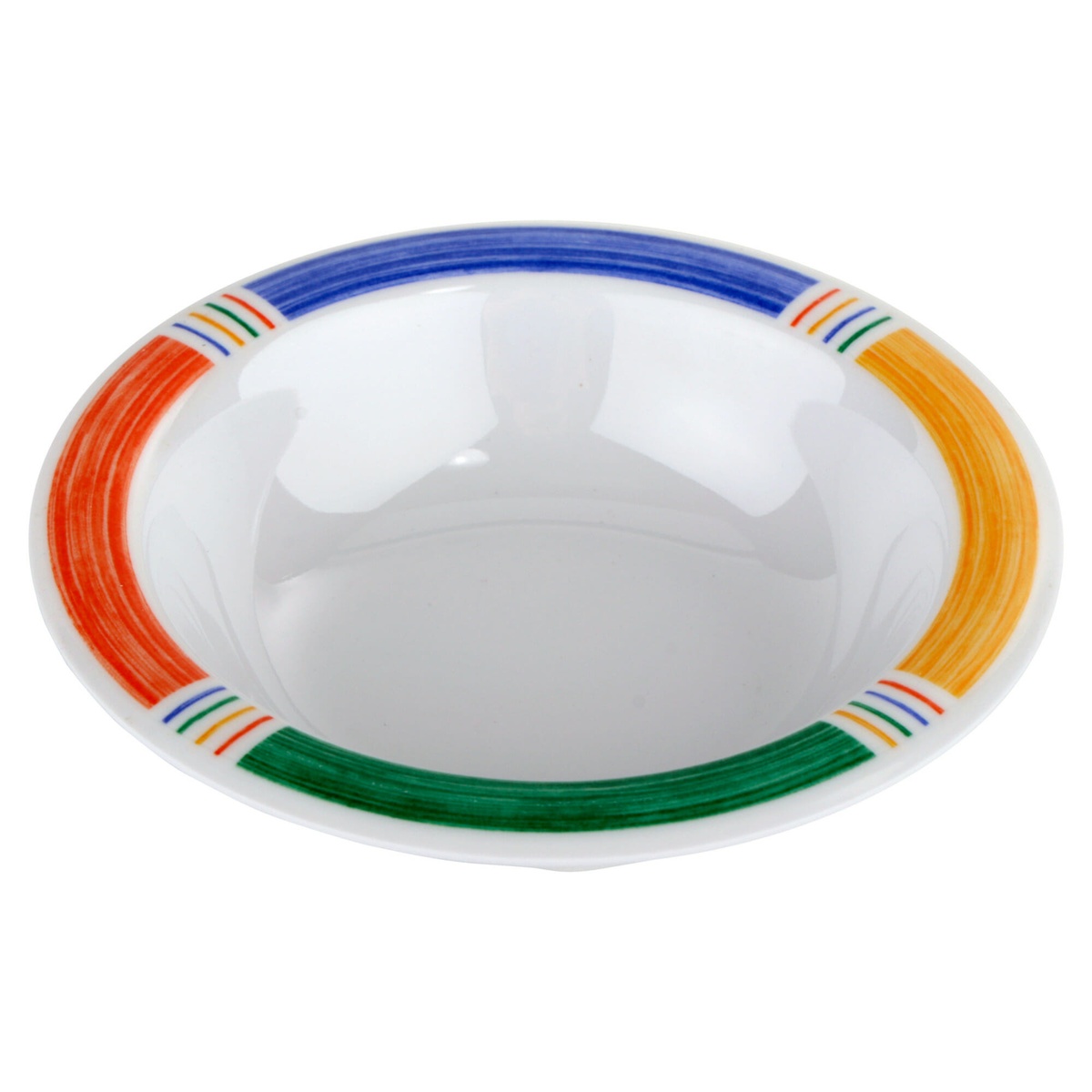 GET B-454 melamine bowl angled top view showing colorful brushstroke rim design