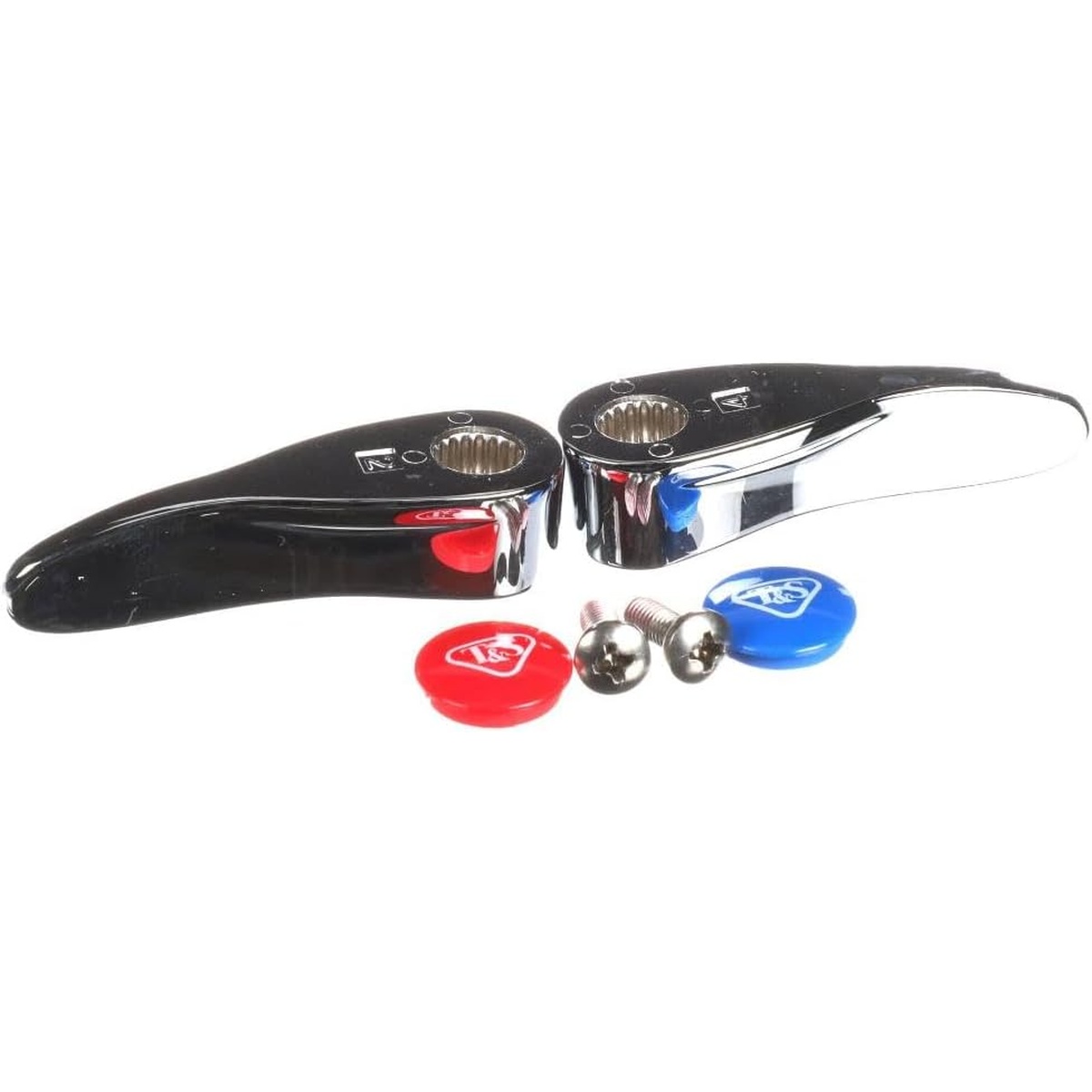 T&S Brass B-9K lever handle repair kit with two chrome handles, red and blue indexes, and two mounting screws