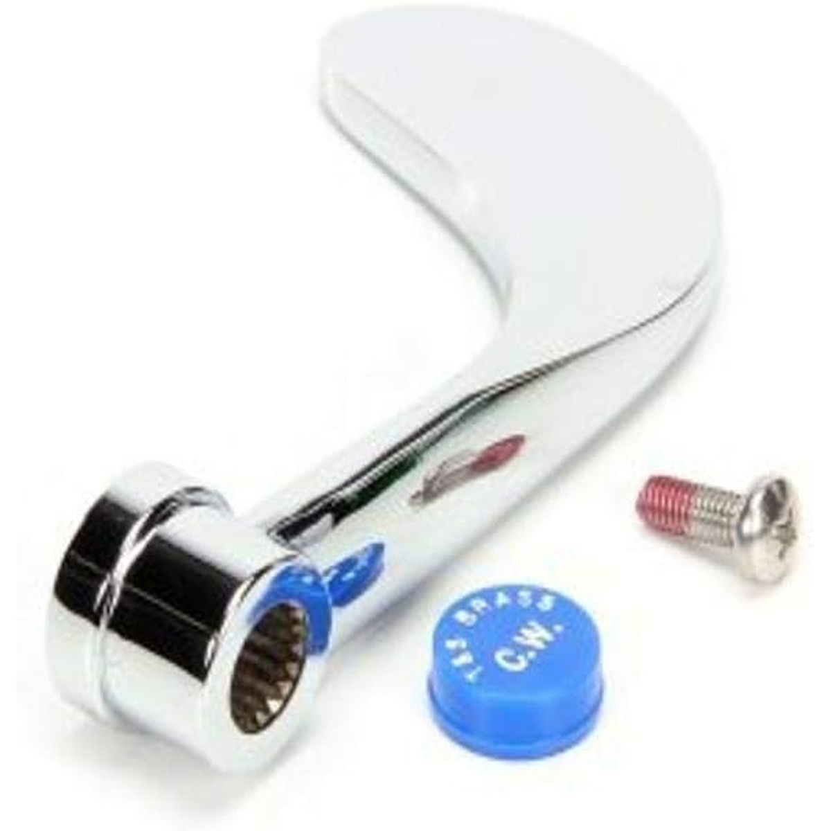 T&S Brass B-WH4C 4-inch chrome wrist-action faucet handle with blue cold index button and mounting screw