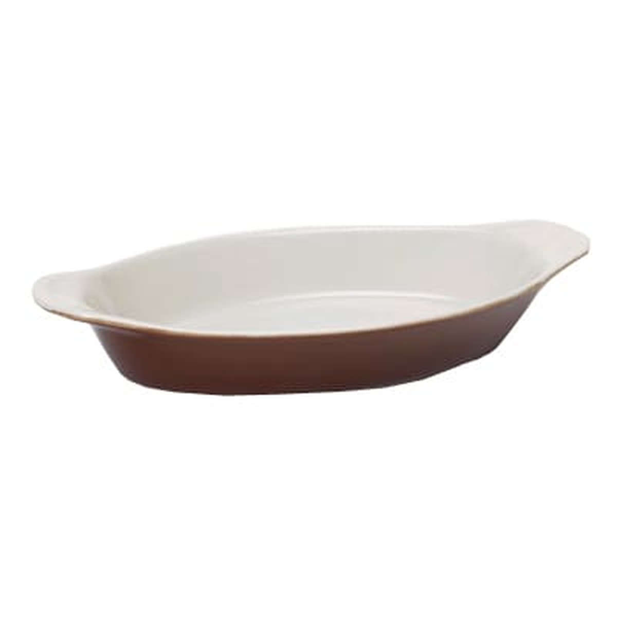 Tuxton B1N-120 12 oz. oval Welsh rarebit dish in caramel exterior and eggshell interior, ceramic