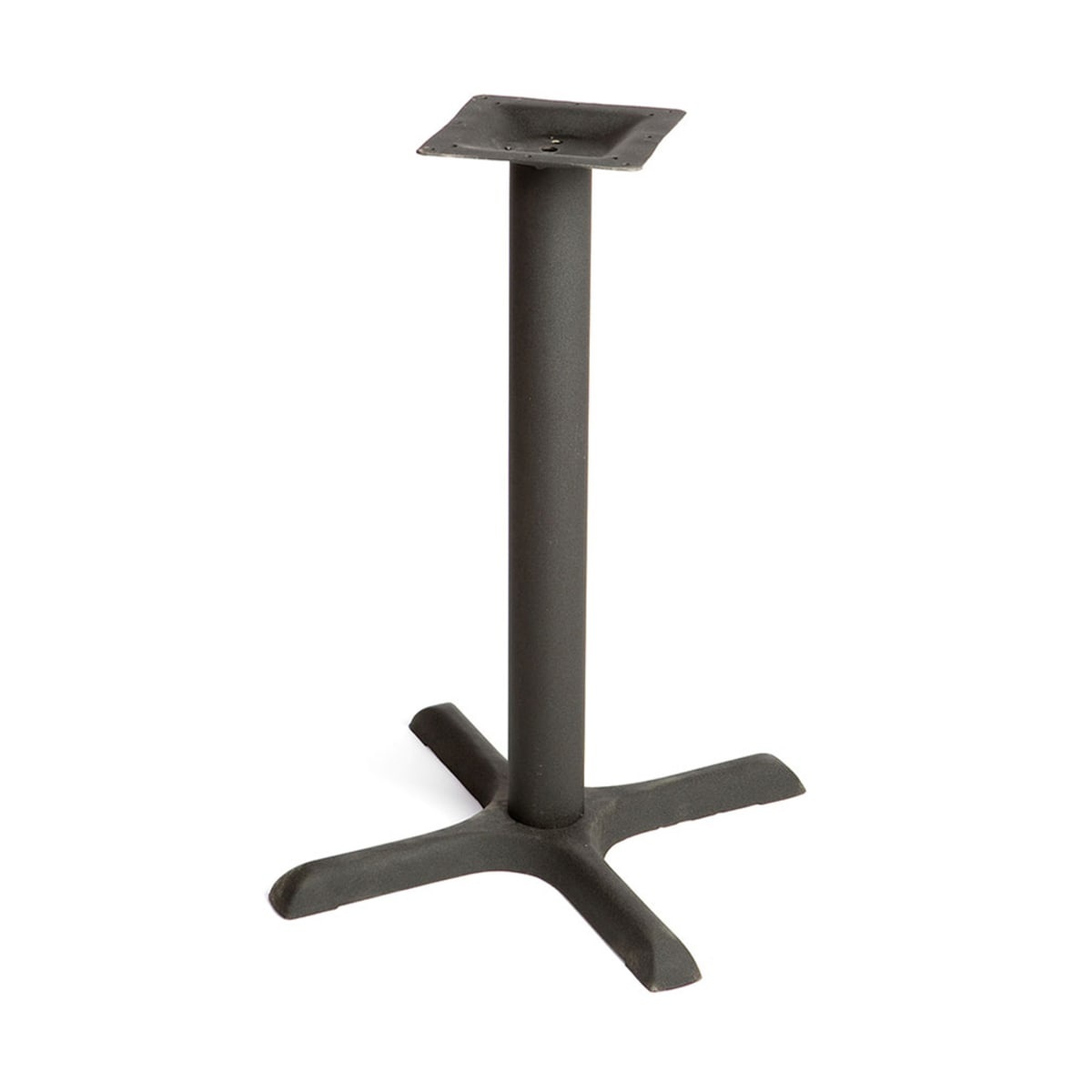 Oak Street B22-STD black cross-style steel table base with 3-inch column and square spider plate on white background