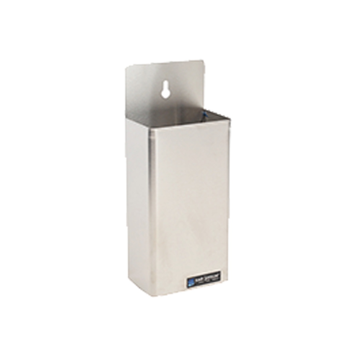 San Jamar B4300 stainless steel wall-mount bottle cap catcher with keyhole mounting slot