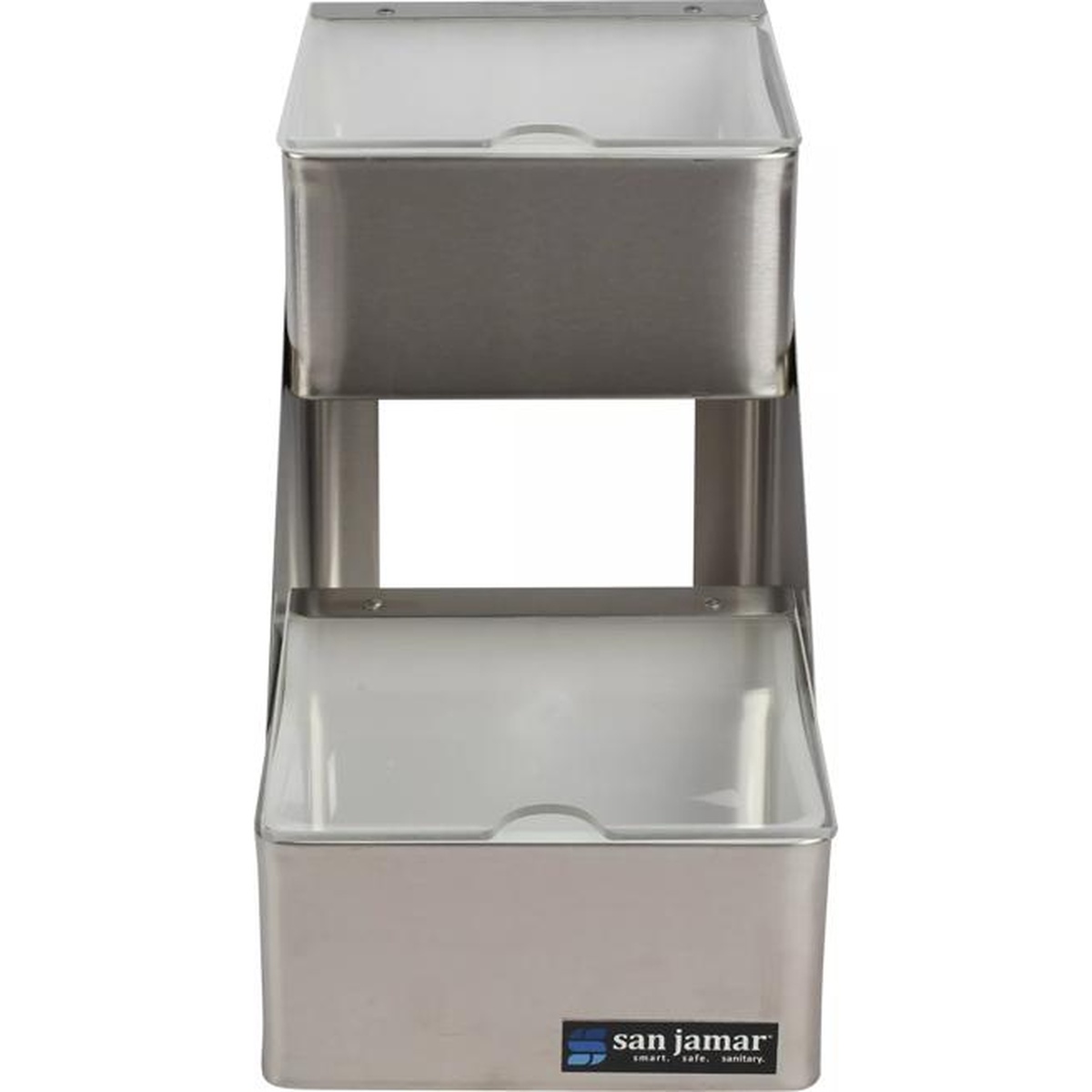 San Jamar B4702INL two-tier condiment bar front view with both notched lids closed