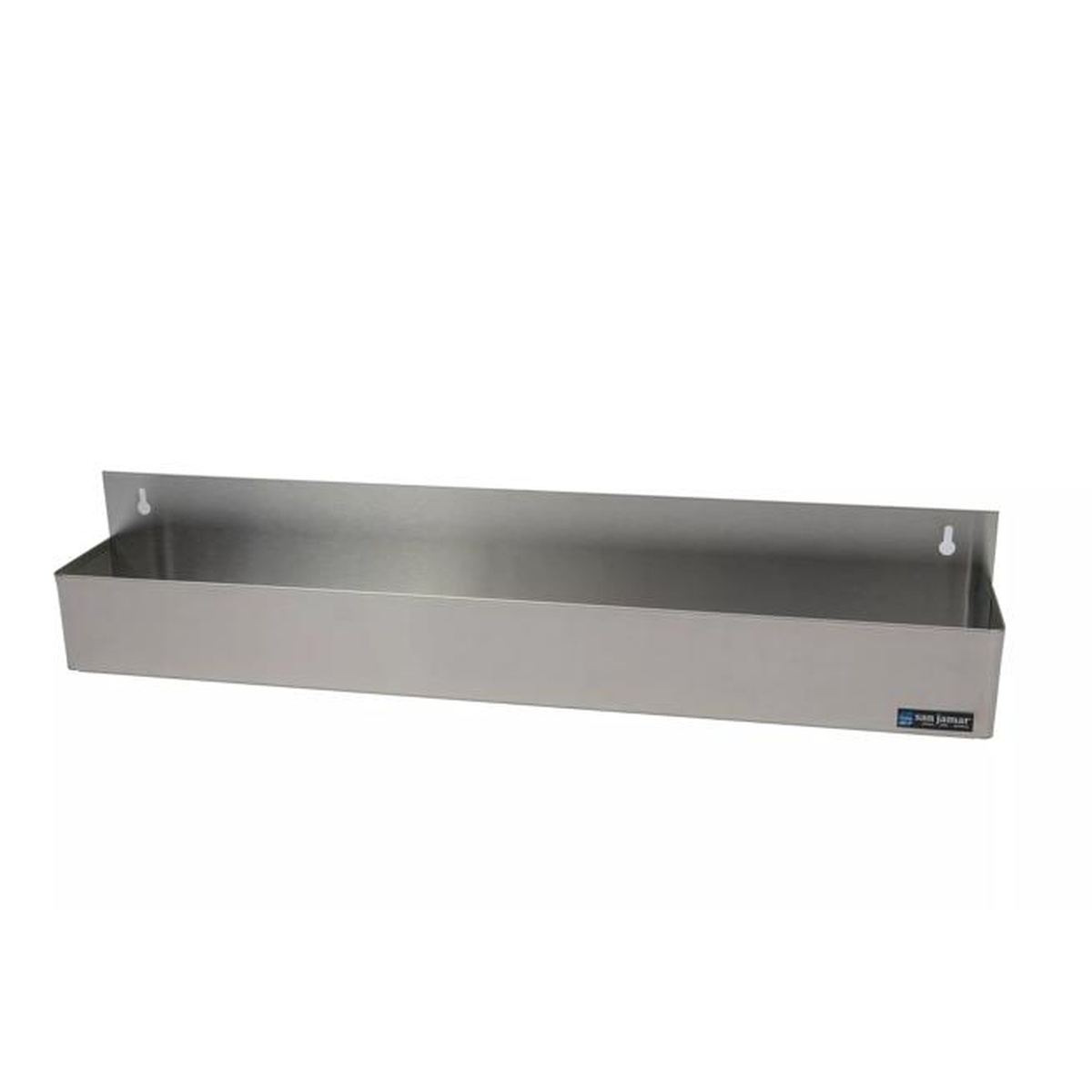 San Jamar B5532 stainless steel single speed rail, left-angle view highlighting deep trough and polished finish