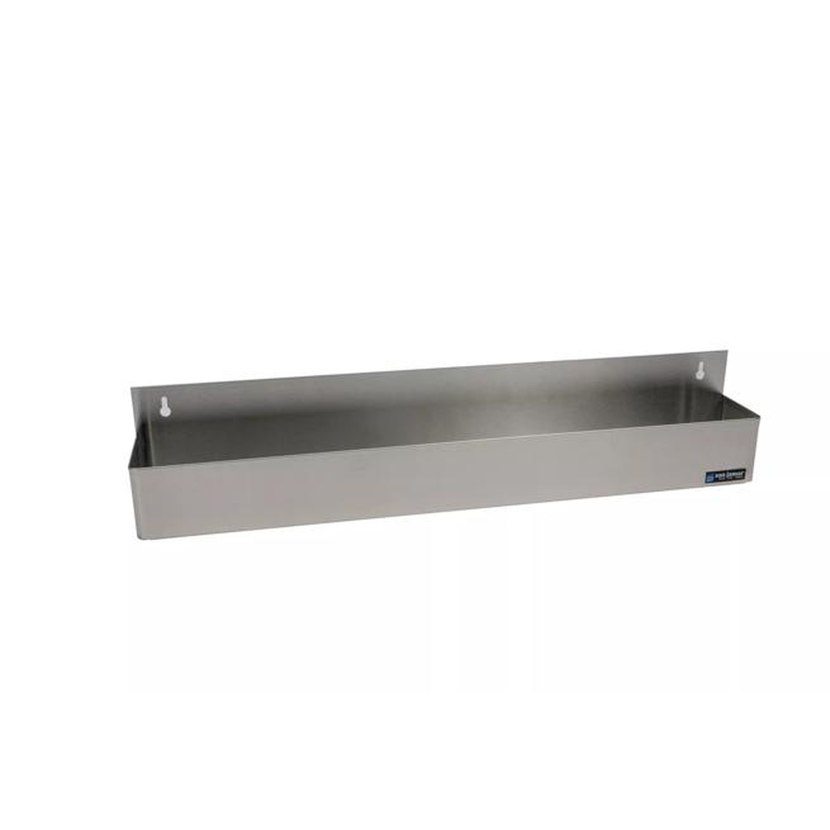 San Jamar B5532 stainless steel single speed rail, right-angle view showing keyhole mounting hardware