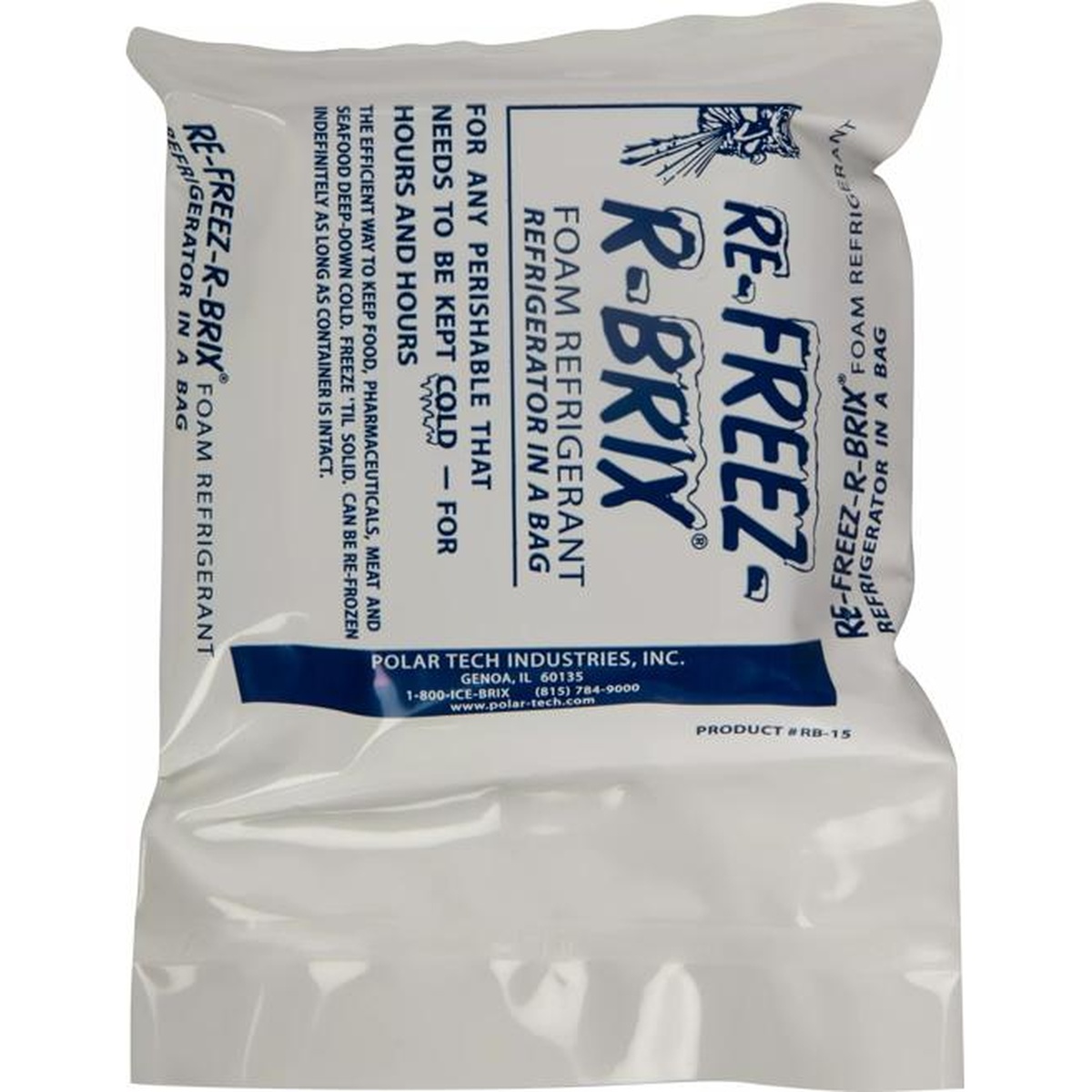 Re-Freez-R-Brix foam refrigerant ice pack side and back label view