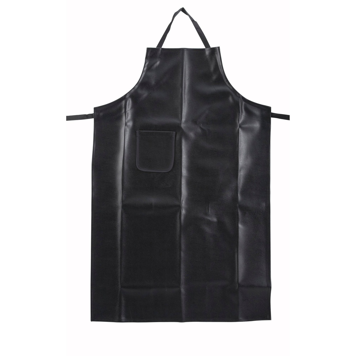 Winco BA-HN black heavy Naugahyde bib apron with front pocket and neck strap on white background