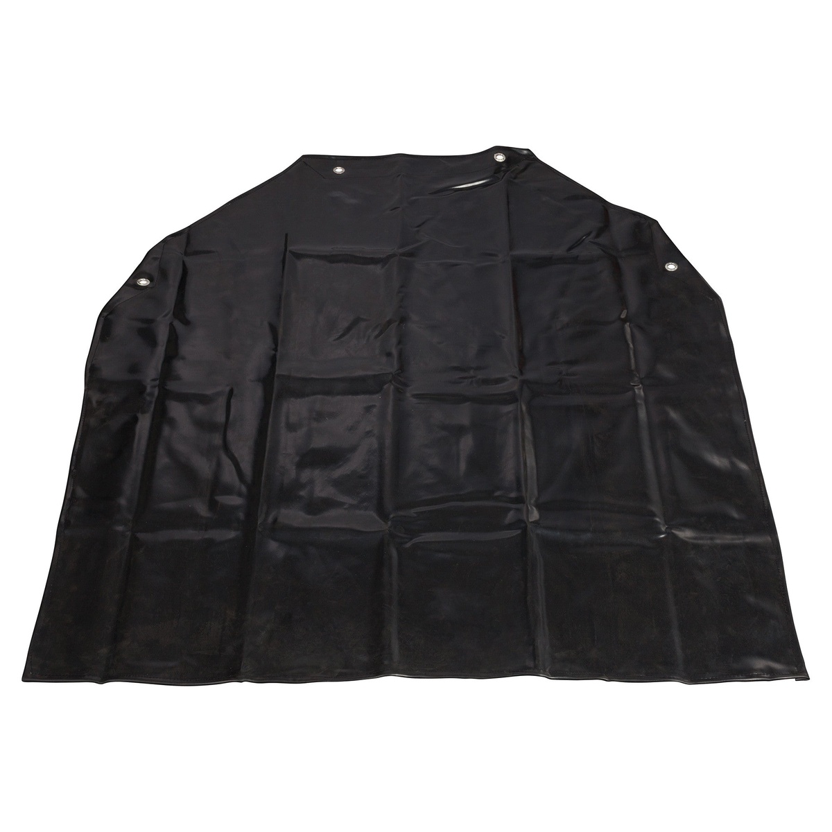 Winco BA-LA black heavyweight latex bib apron laid flat showing grommet tie holes and full coverage surface