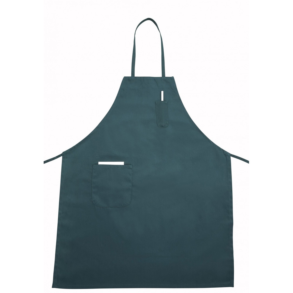Winco BA-PGN green full-length bib apron with chest pen pocket and lower patch pocket