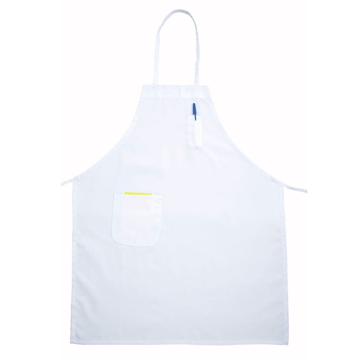 Winco BA-PWH white full-length bib apron with two front pockets and adjustable neck loop