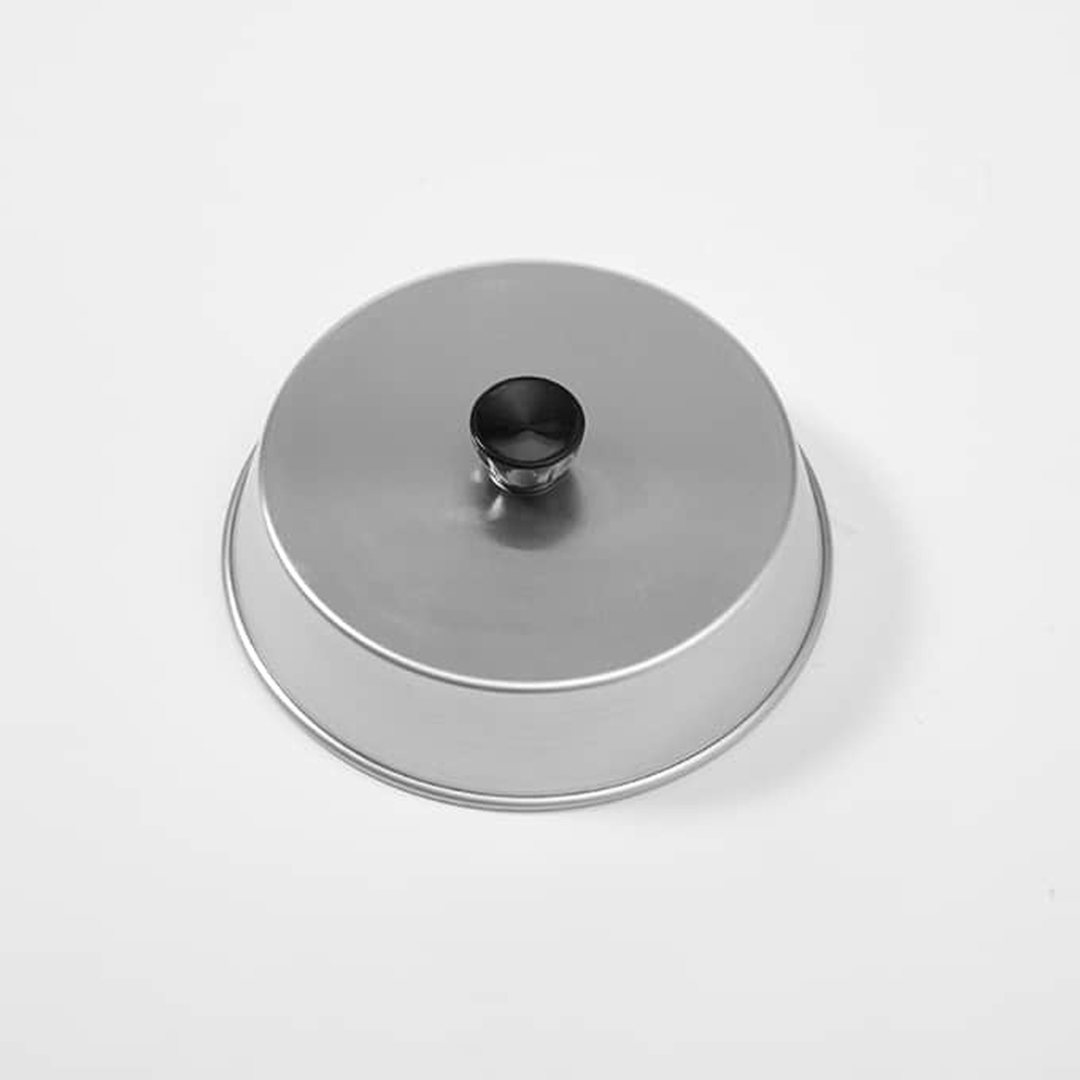 American Metalcraft BA840A silver aluminum dome basting cover with black bakelite knob, viewed from above at an angle