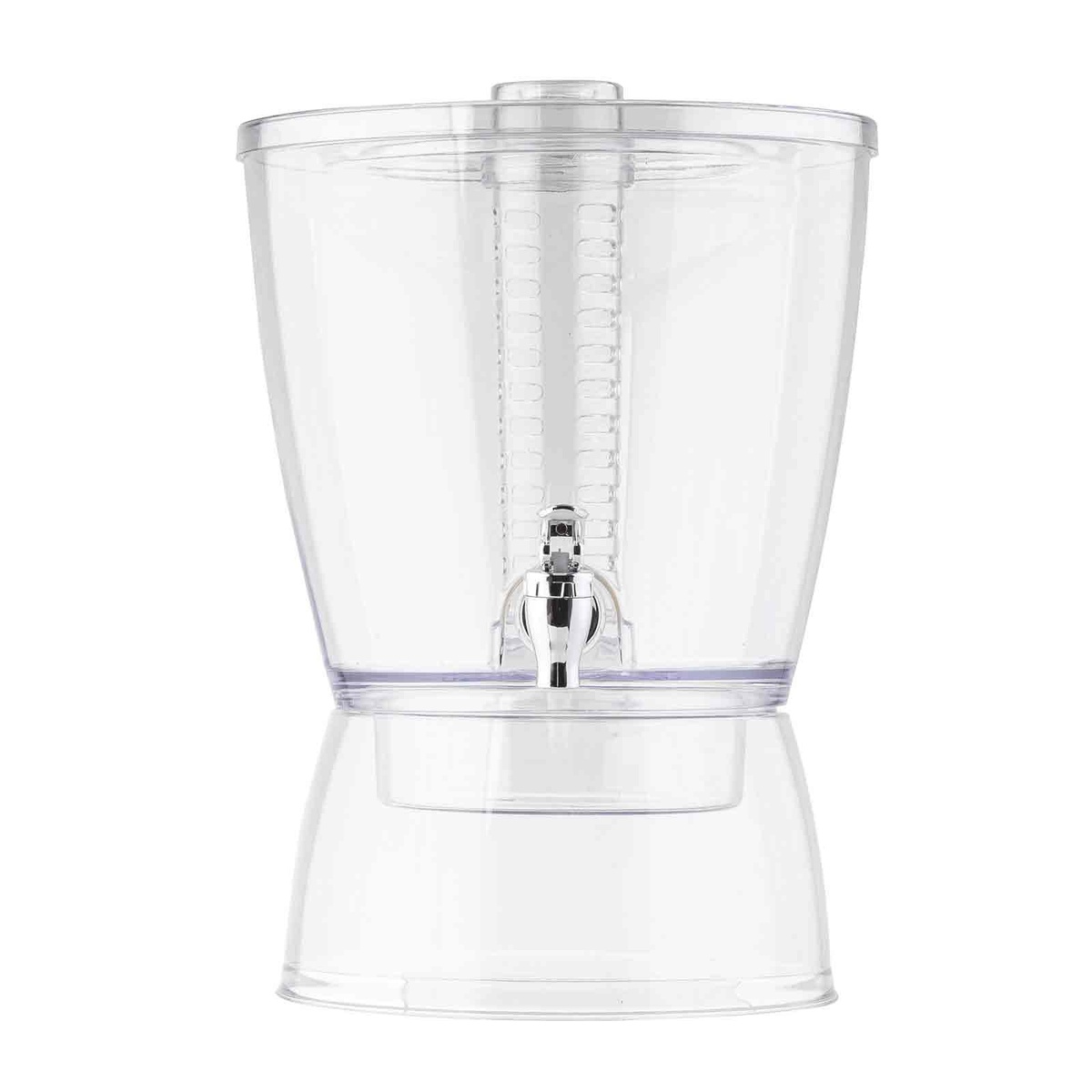 TableCraft BAD1500 clear SAN plastic beverage dispenser with infuser tube and chrome faucet on pedestal base
