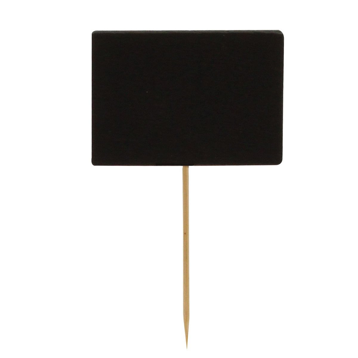 Single TableCraft bamboo chalkboard pick showing black rectangular chalkboard panel on a natural bamboo pointed stick