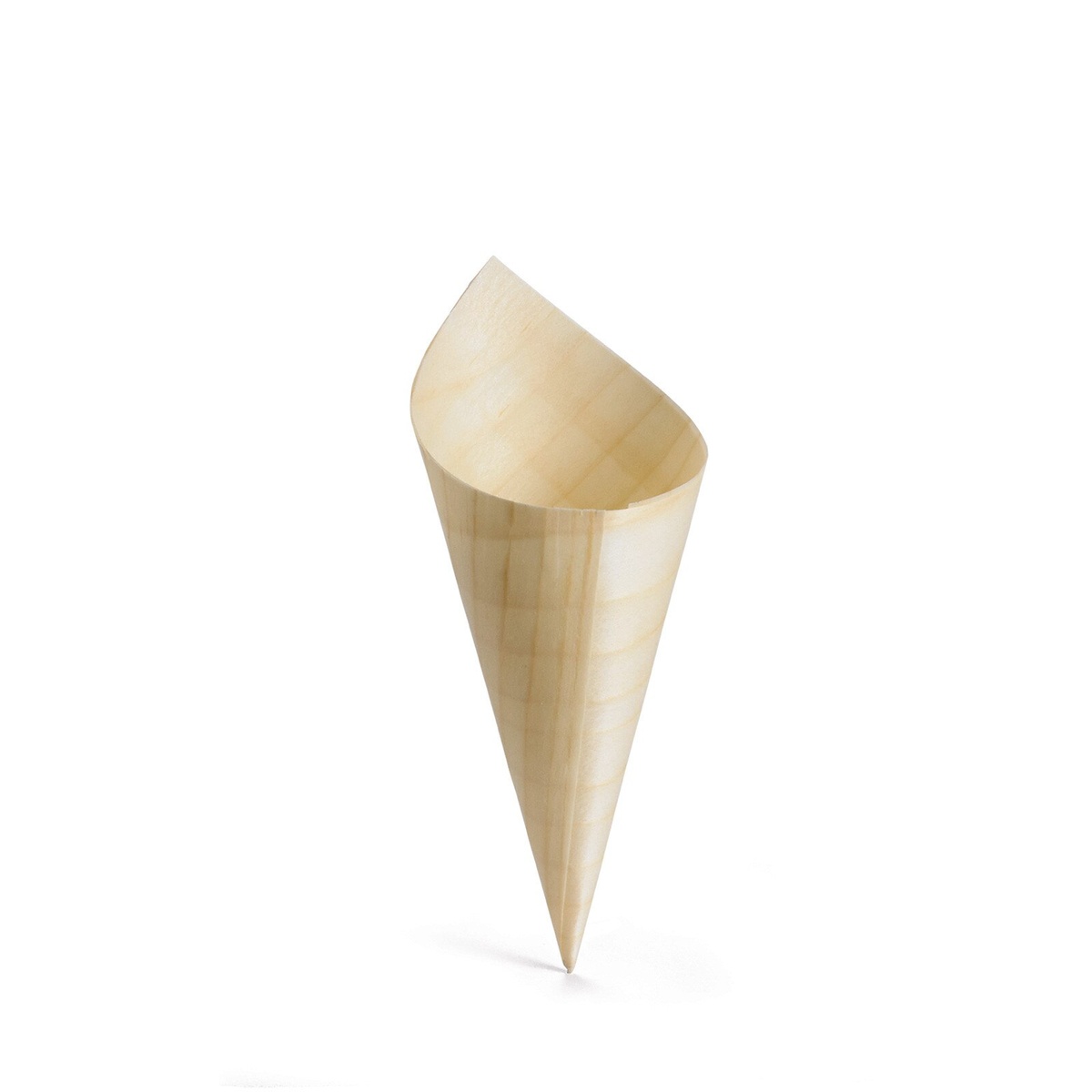Single TableCraft mini wooden serving cone showing natural woodgrain texture