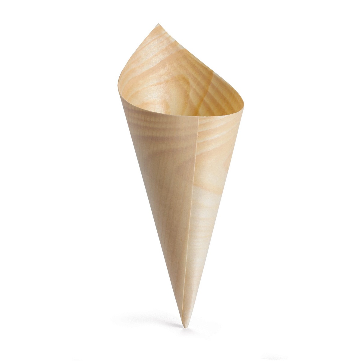 TableCraft BAMDCN6 small pinewood disposable serving cone, conical shape on white background