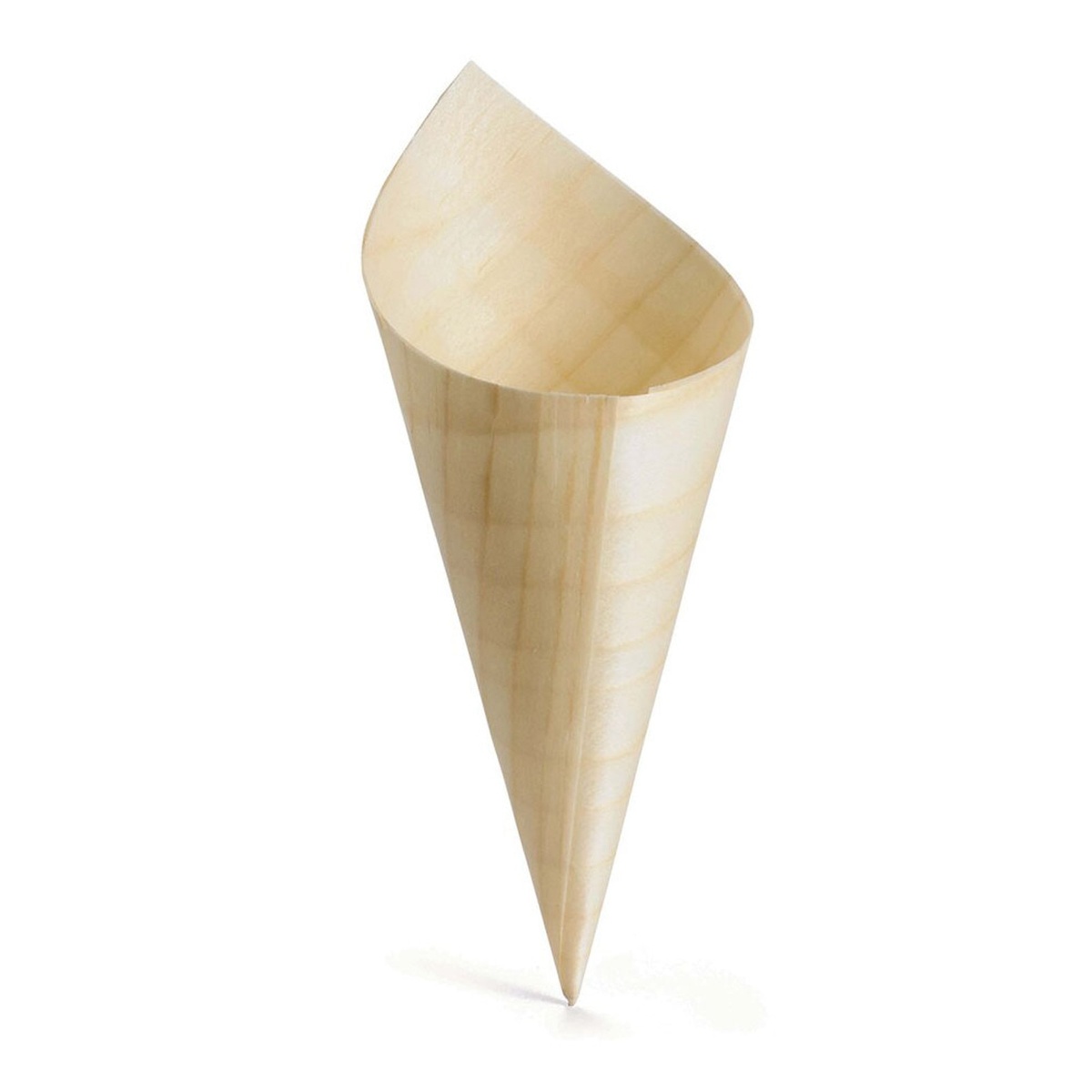 Single TableCraft large wooden disposable serving cone on white background