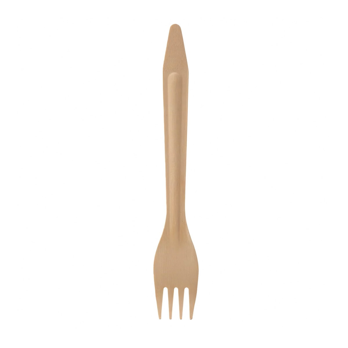 TableCraft BAMDF65 pinewood disposable fork, front upright view showing four tines and tapered handle
