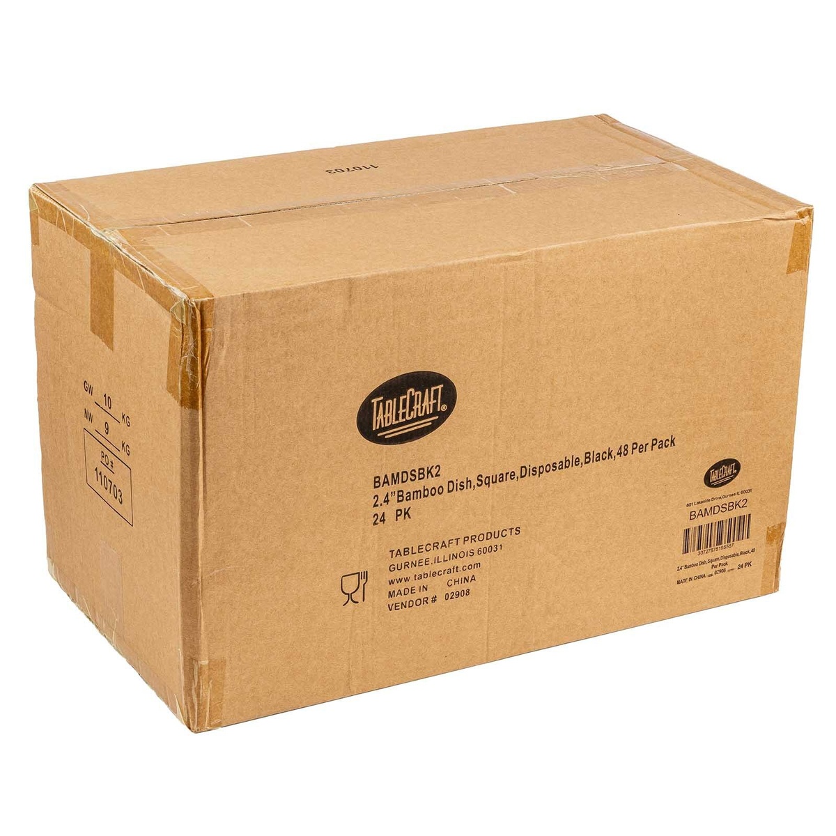 TableCraft master shipping carton for BAMDSBK2 black bamboo square dishes, 24 packs