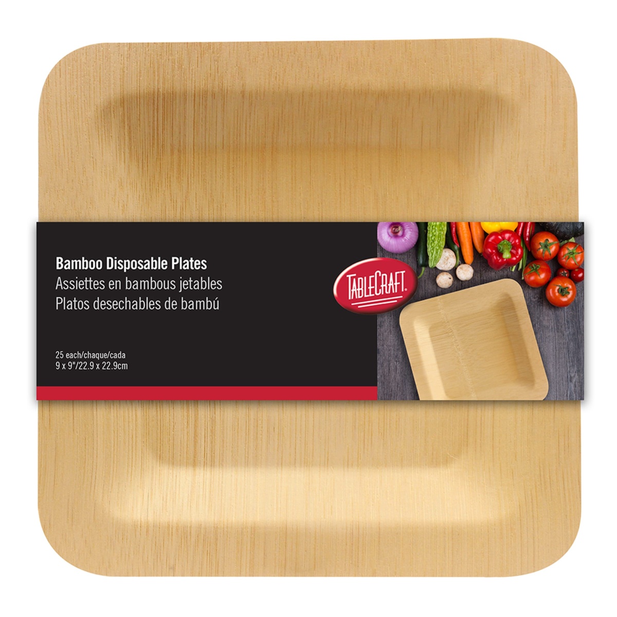 Bamboo plate with TableCraft retail packaging band