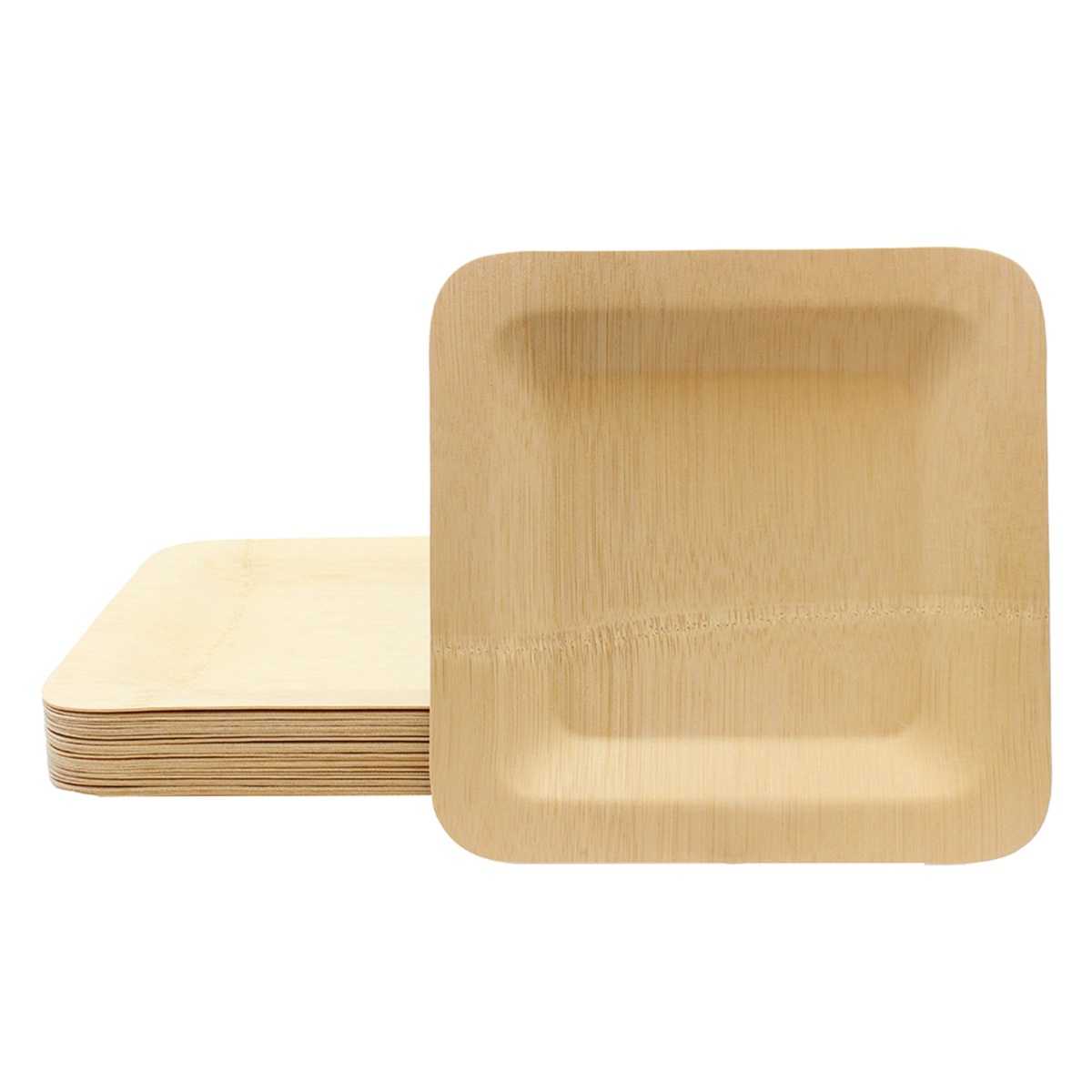 Stack of bamboo plates showing thickness and stackability