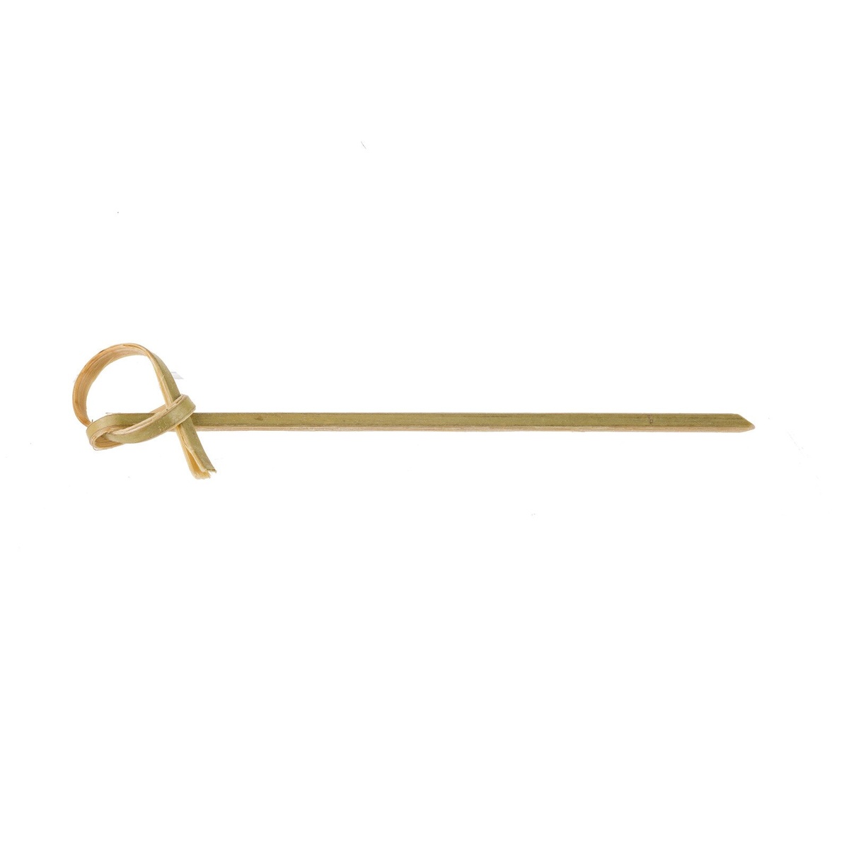 Single 3.5 inch TableCraft bamboo knot pick with decorative looped knot end and pointed tip