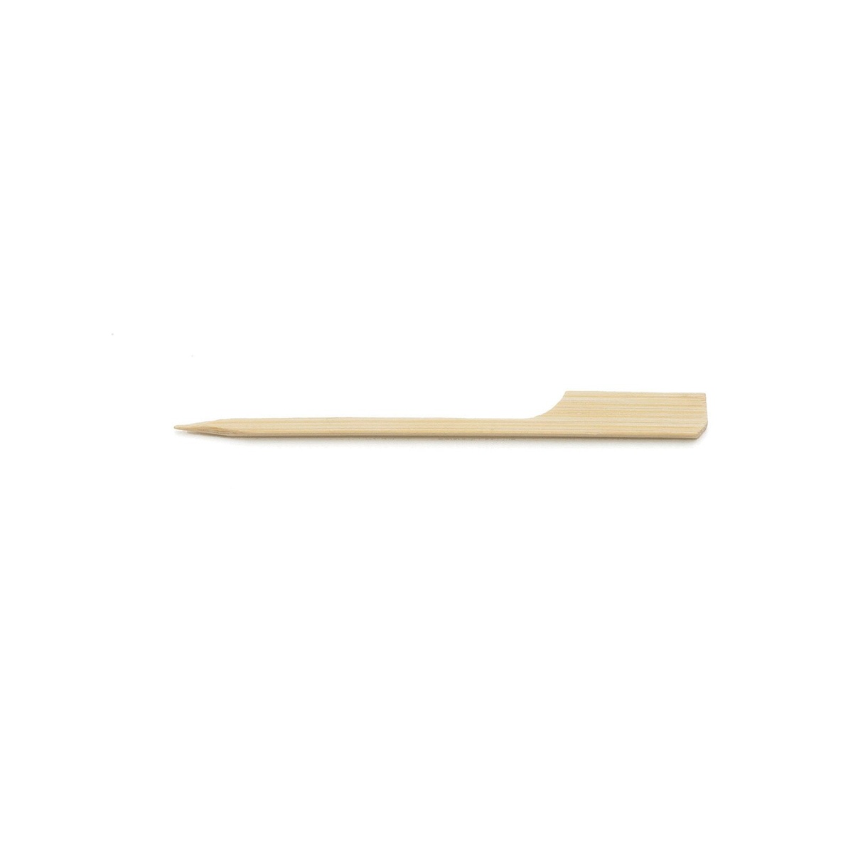Single 3.5-inch natural bamboo paddle pick with tapered point and flat rectangular paddle end