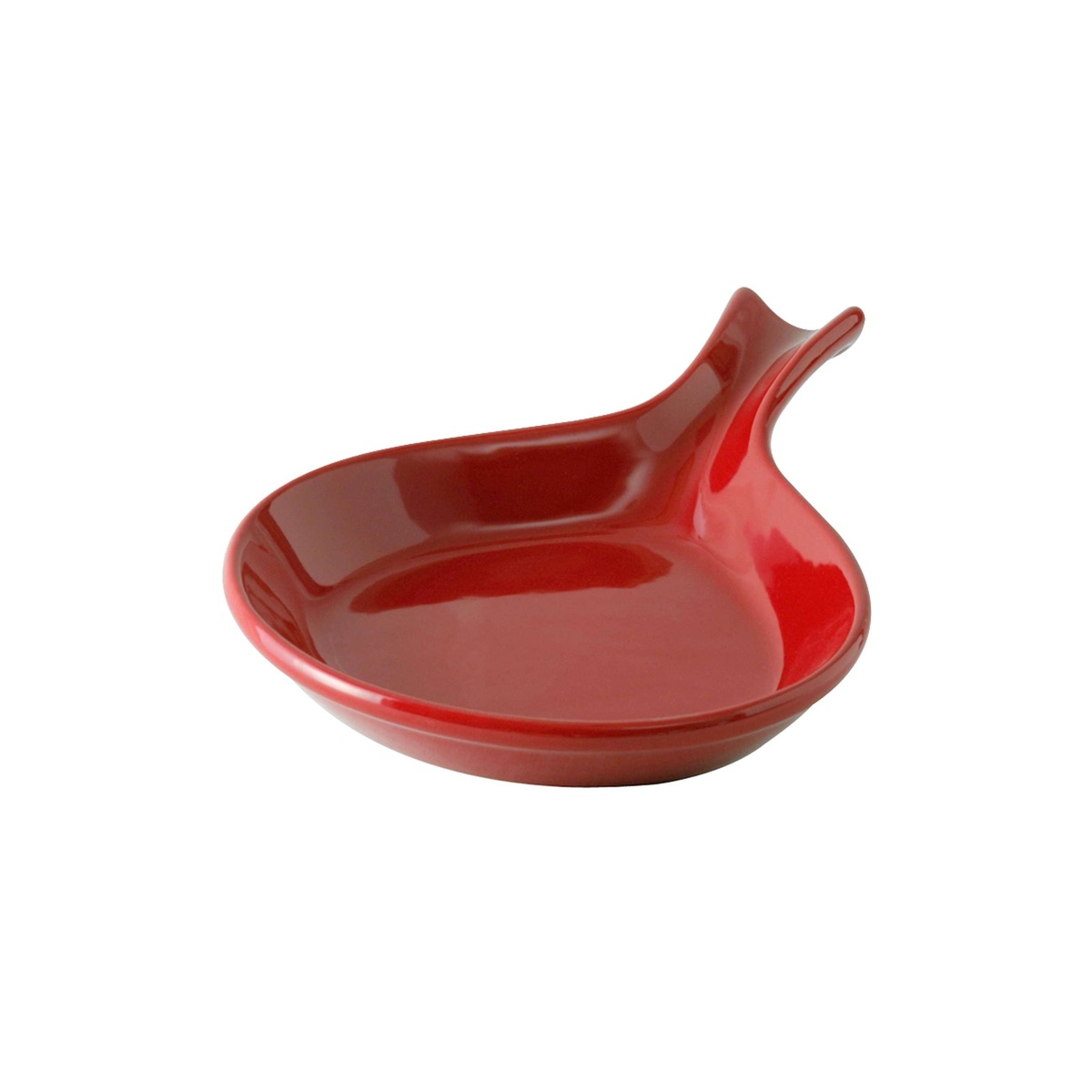 Tuxton BQP-114 cayenne red glazed china fry pan server with attached handle