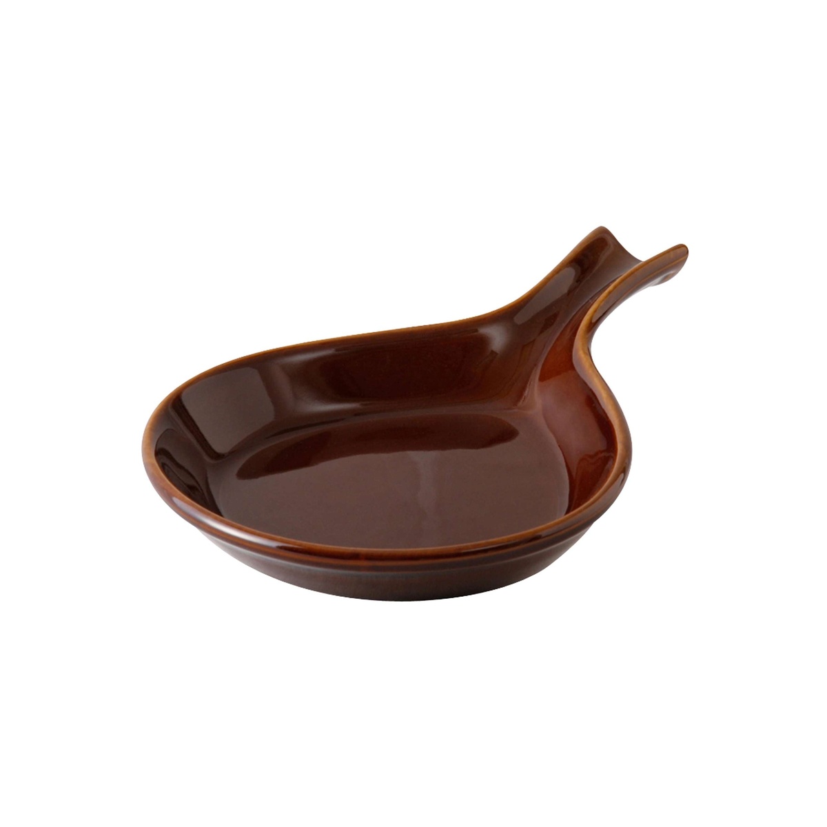 Tuxton BAP-100 12 oz Caramel glazed china fry pan server with attached handle