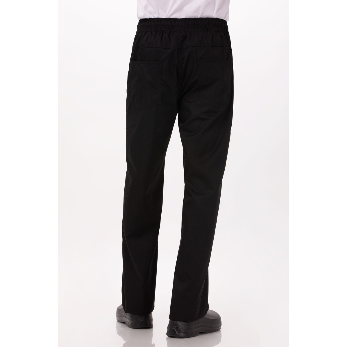 Back view of Chef Works Lightweight Baggy Pants showing the elastic waistband and pockets