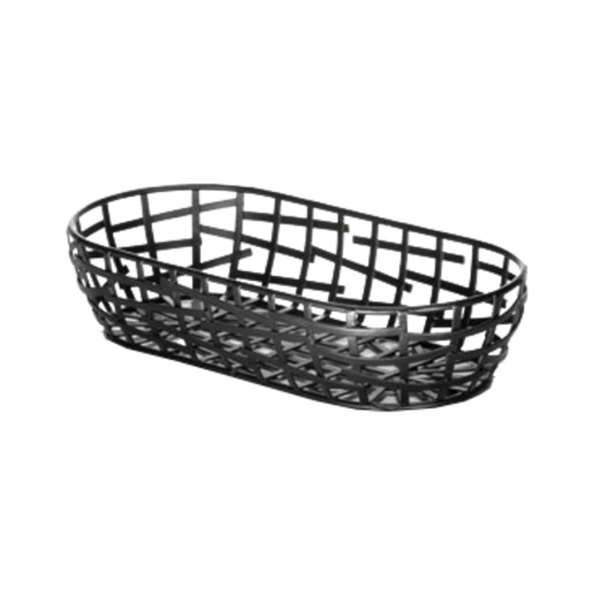Tablecraft BC1709 black powder coated metal oblong serving basket with geometric lattice pattern, 9 x 4-3/8 x 2 inch