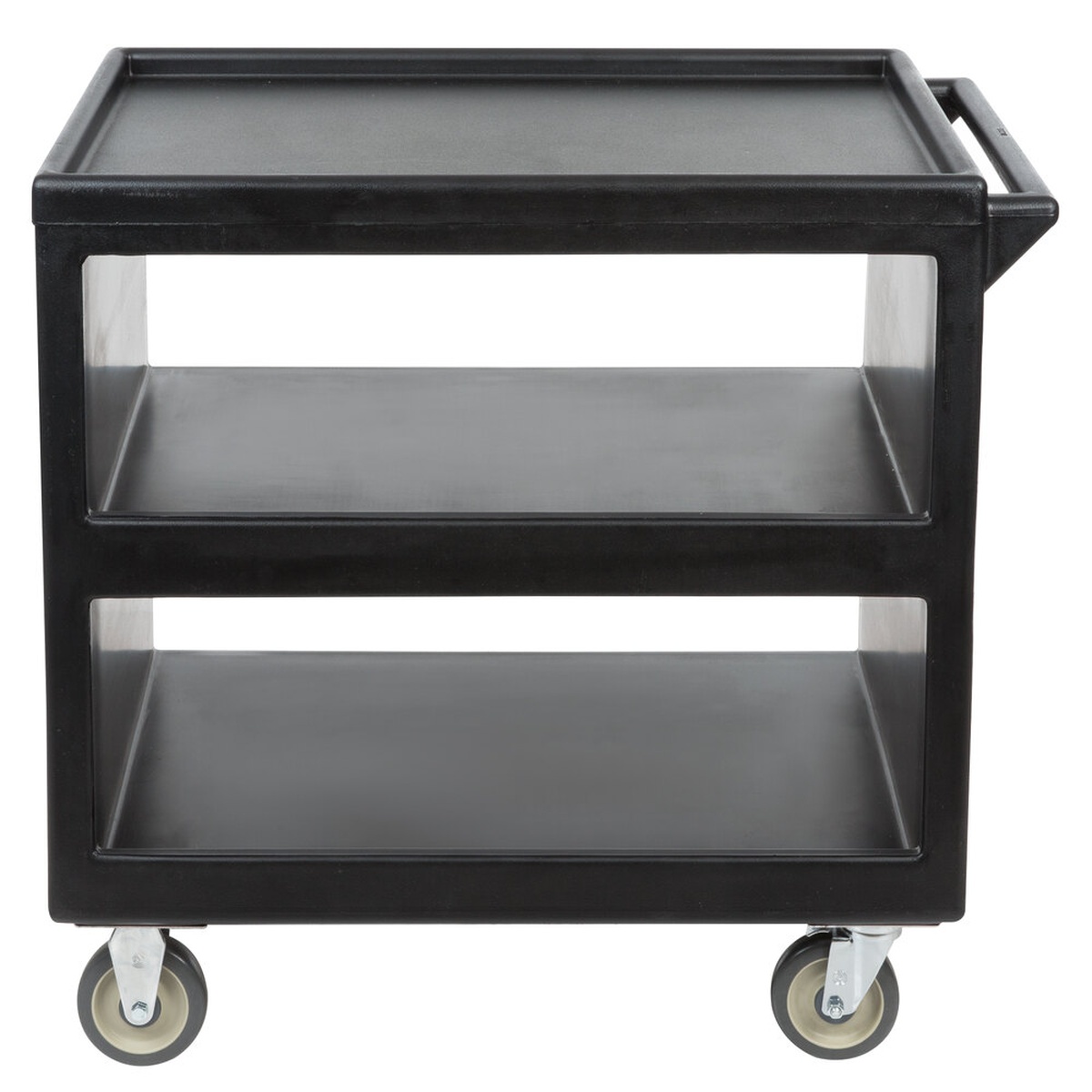 Cambro BC235110 black three-shelf polyethylene service cart with four casters