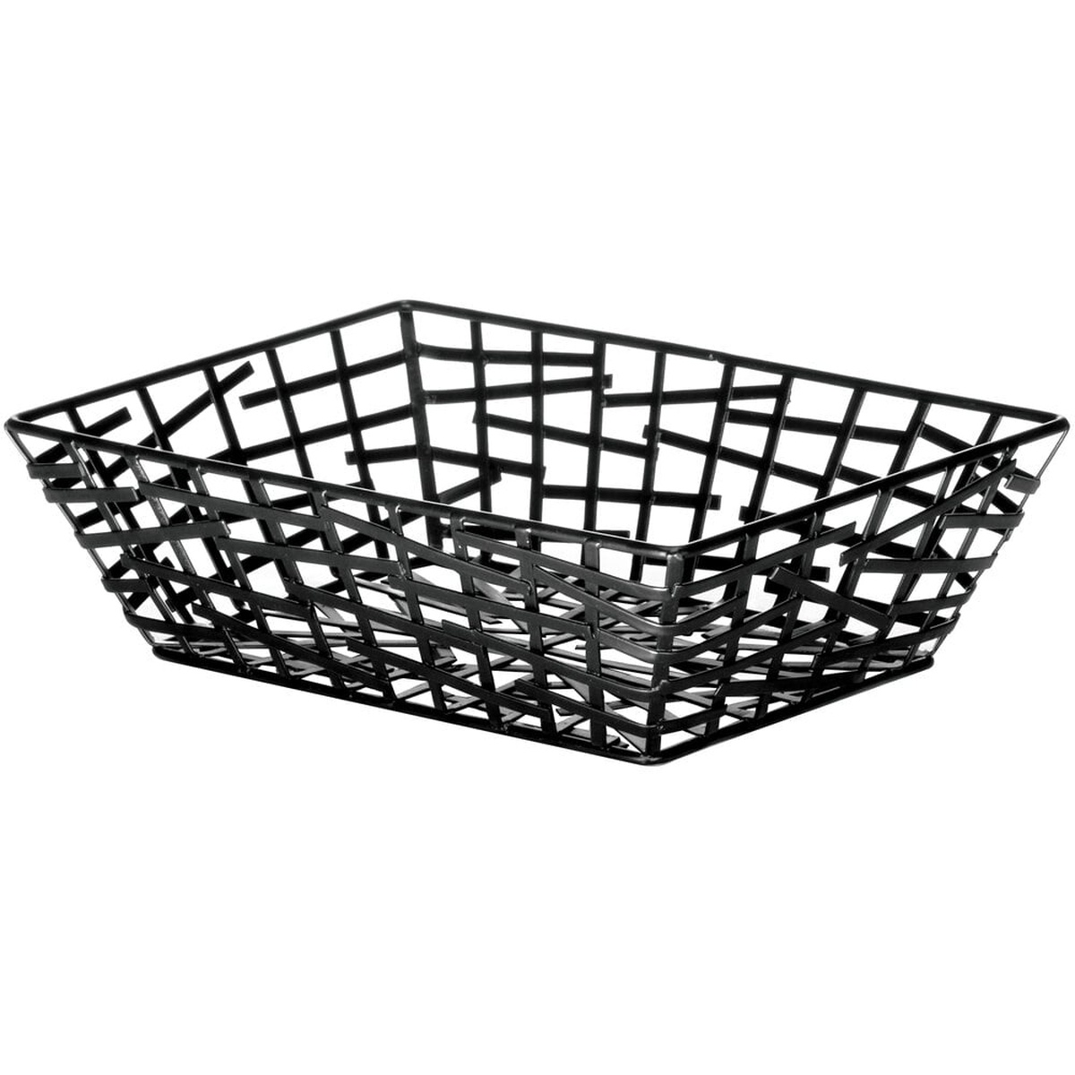 TableCraft BC7209 black powder coated metal rectangular serving basket with geometric wire pattern