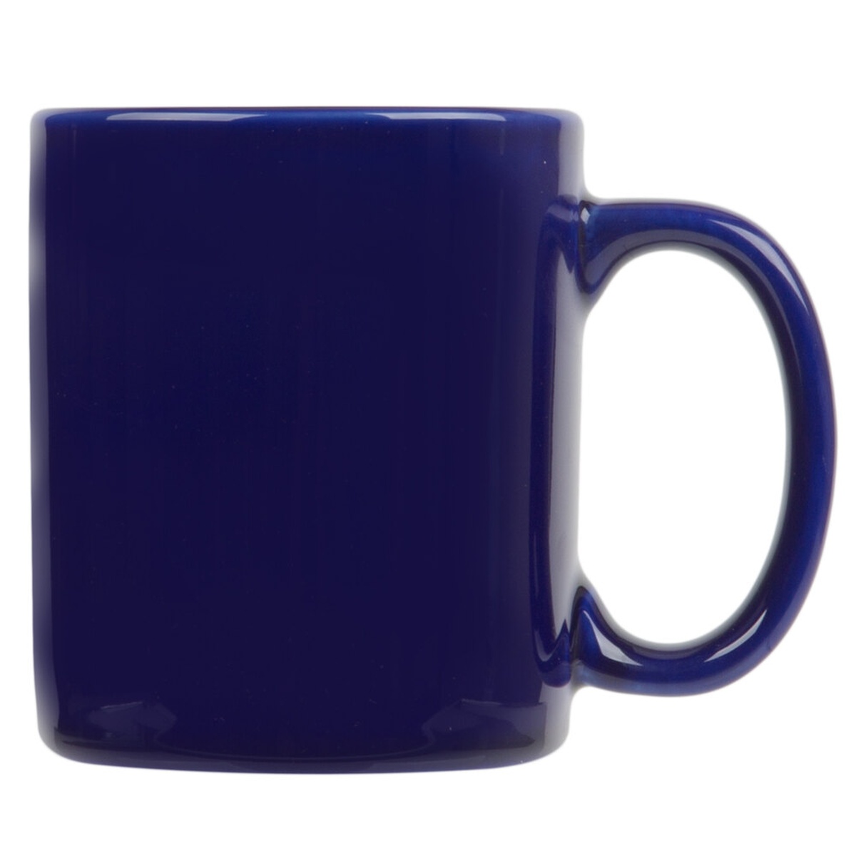 Tuxton BCM-1202 cobalt 12 oz. china C-handle mug with rounded handle on white background