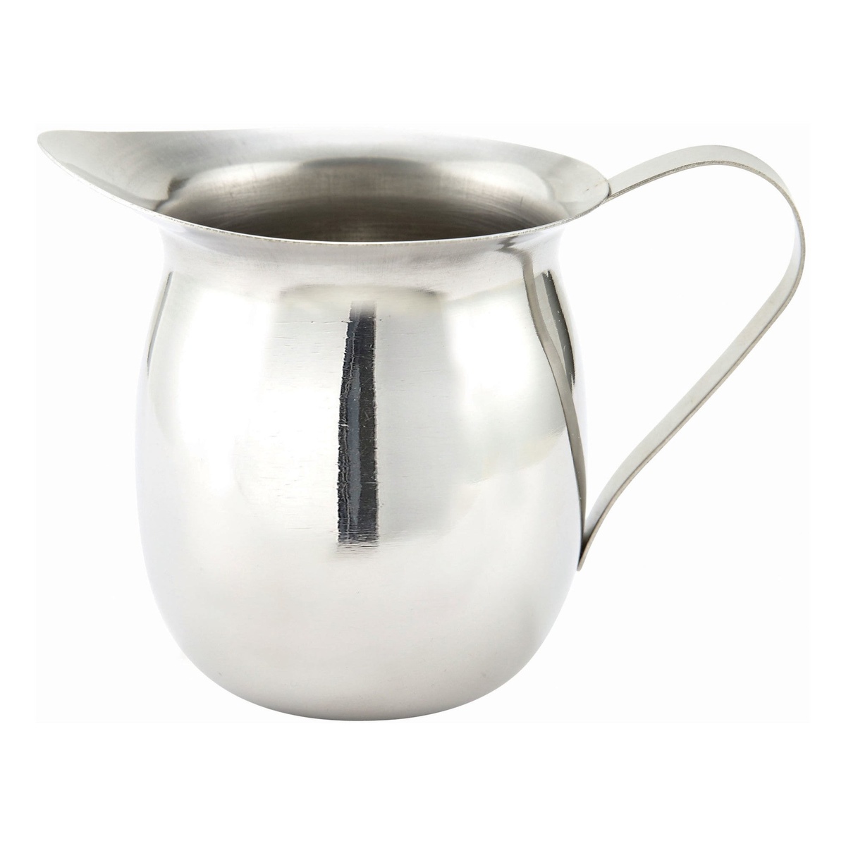 Winco BCS-8 stainless steel bell creamer with tapered spout and integrated handle on white background