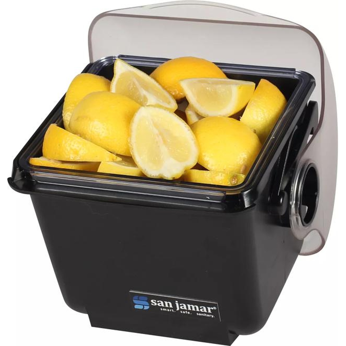 San Jamar BD2001 Mini Dome Condiment Center filled with fresh lemon slices garnish