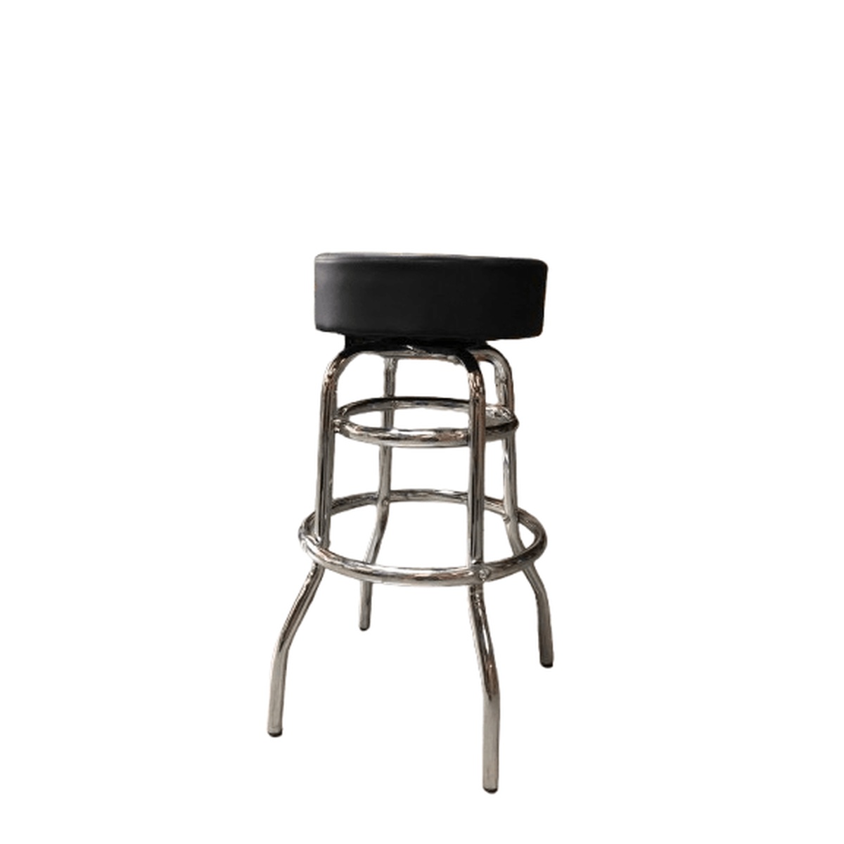 BD301 Enhanced Furniture barstool with chrome double-ring frame and black vinyl button seat