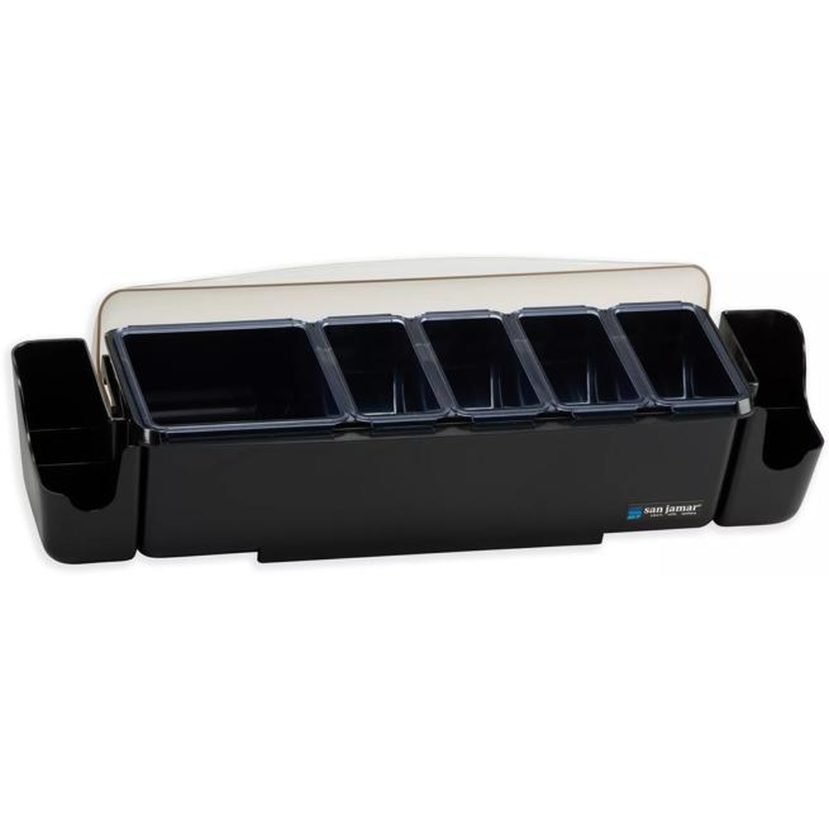 Dome garnish center with five trays in black base